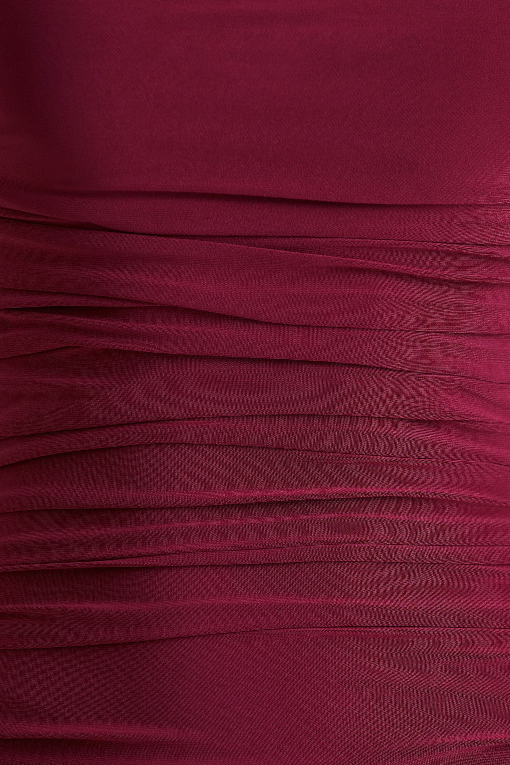 Aniyah Burgundy Slashed Neck Maxi Dress With Ruched Detailing