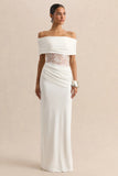 Forsya White Bardot Neck Maxi Dress With Lace Detailing