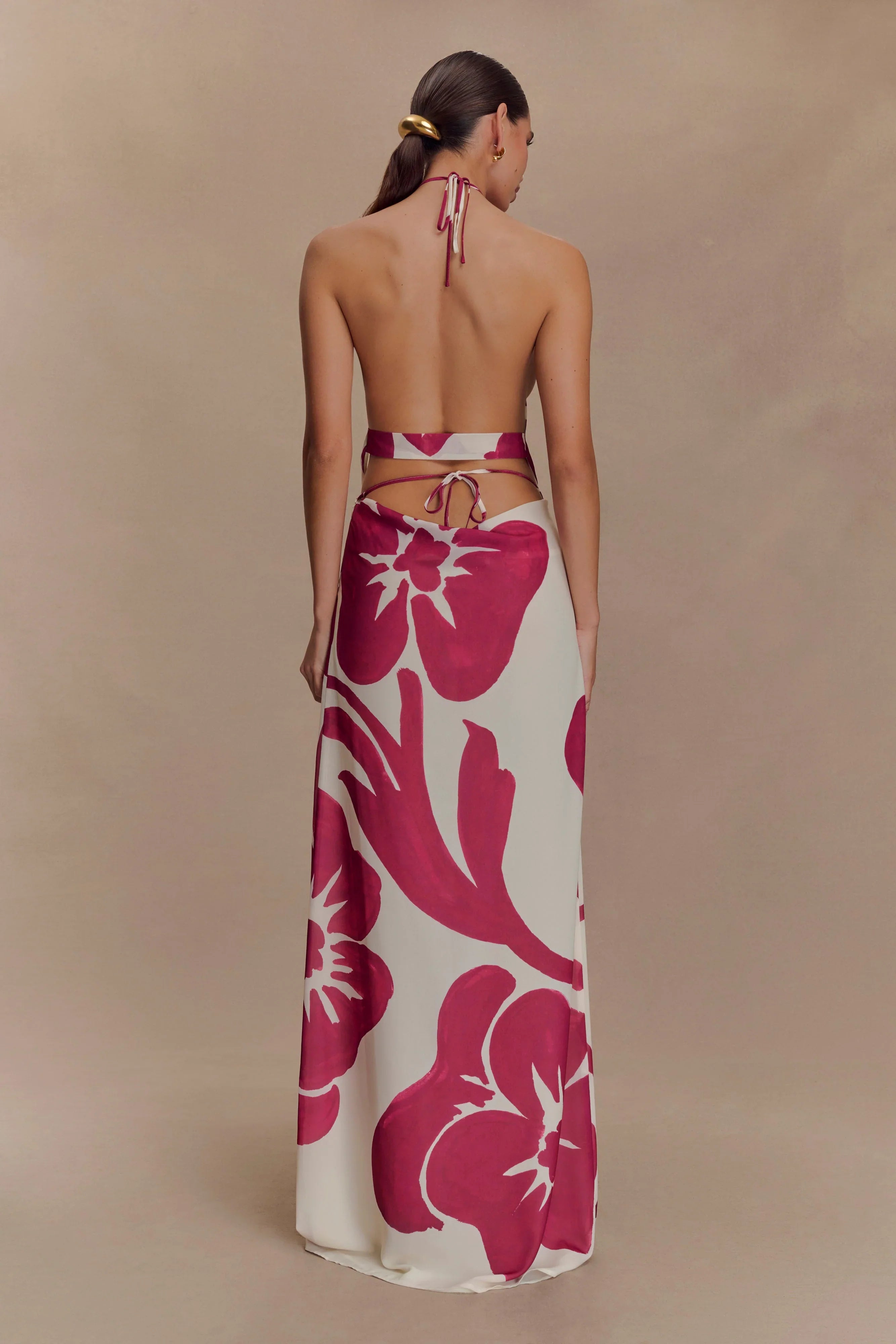 Katalina Chiffon Maxi Skirt Red Deco Fleur Print