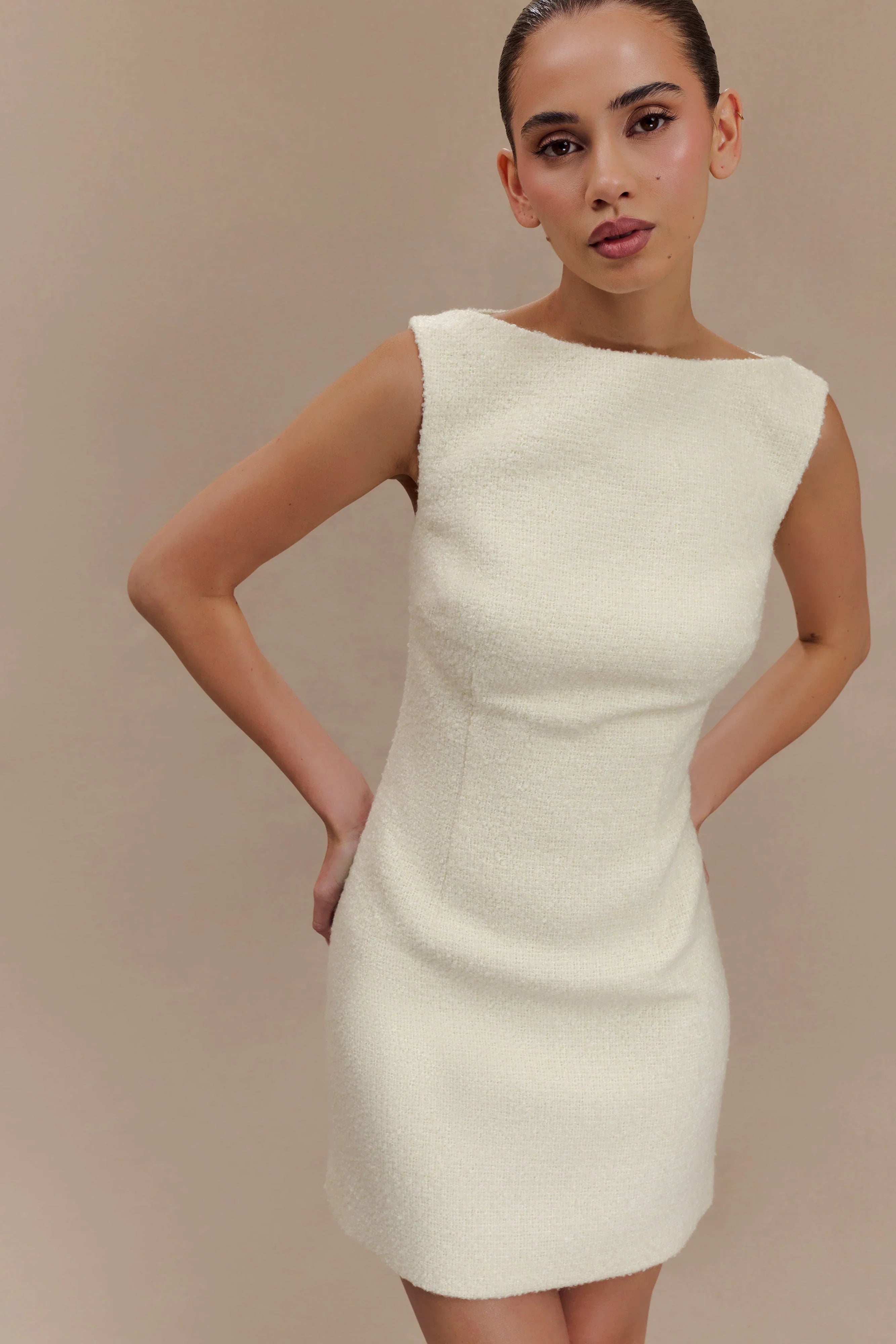 Angela Textured Boucle Mini Dress Ivory