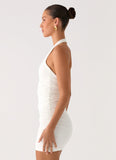 Gloves Up Halter Mini Dress White