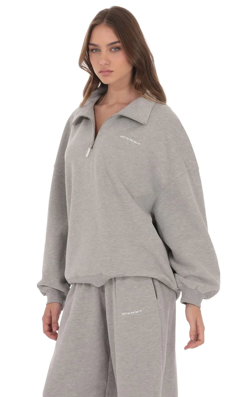 Quarter Zip Up Jumper in Grey