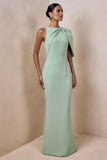 Quira Mint Asymmetric Neck Maxi Dress With Cape Sleeve