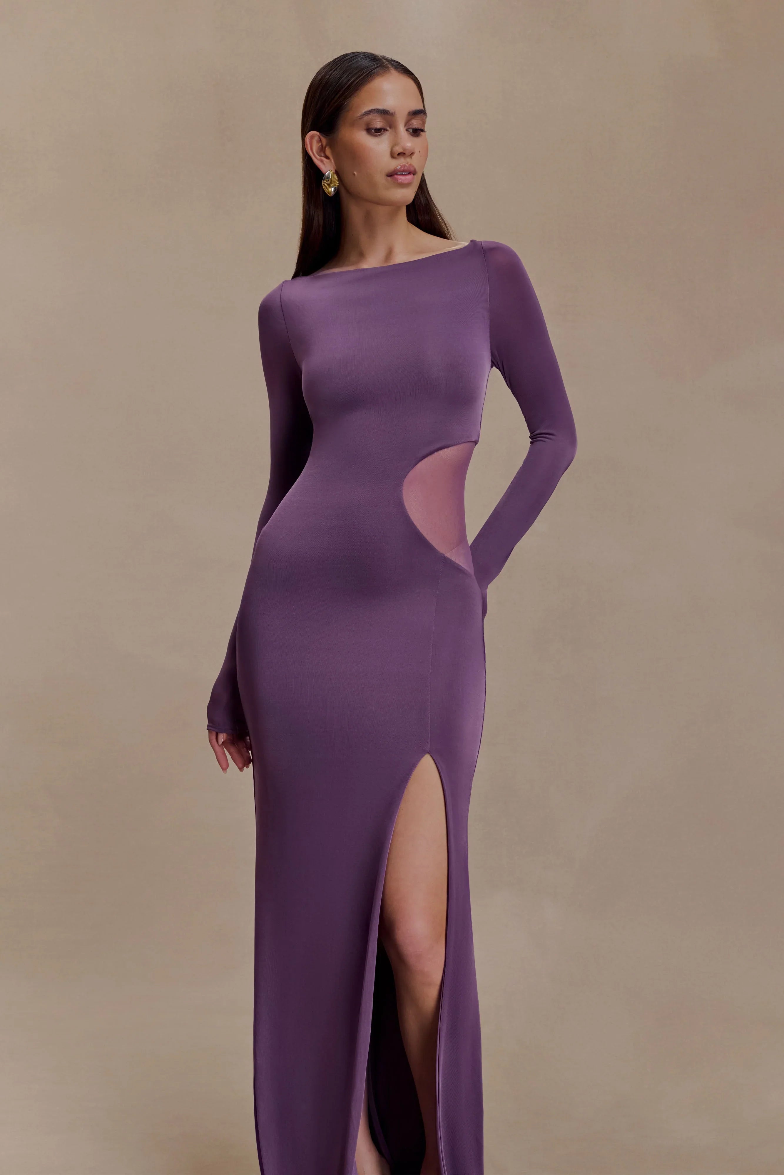 Megan Slinky And Mesh Maxi Dress Purple