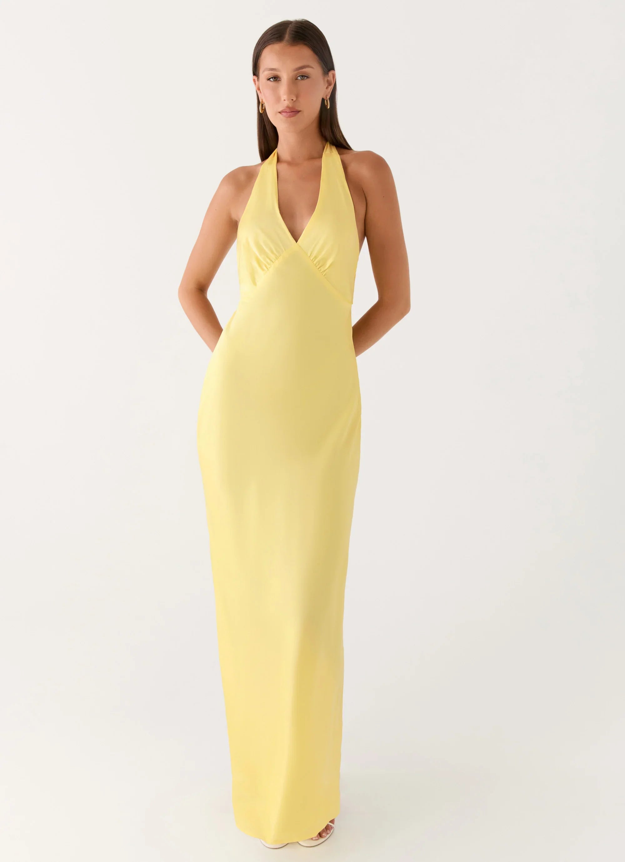 Heavy Hearted Satin Maxi Dress Lemon