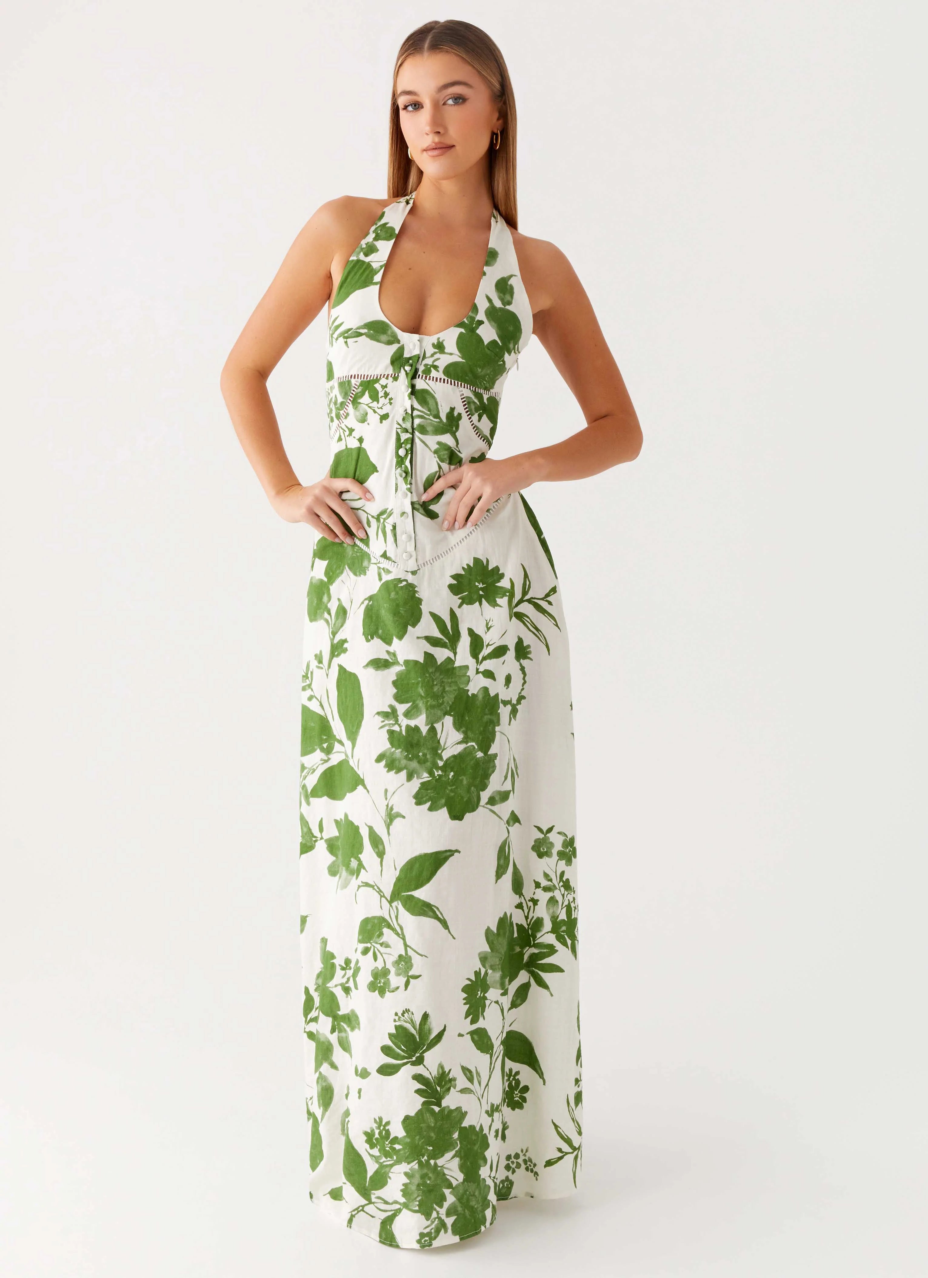 Ember Valley Cotton Maxi Dress Verdant Bloom