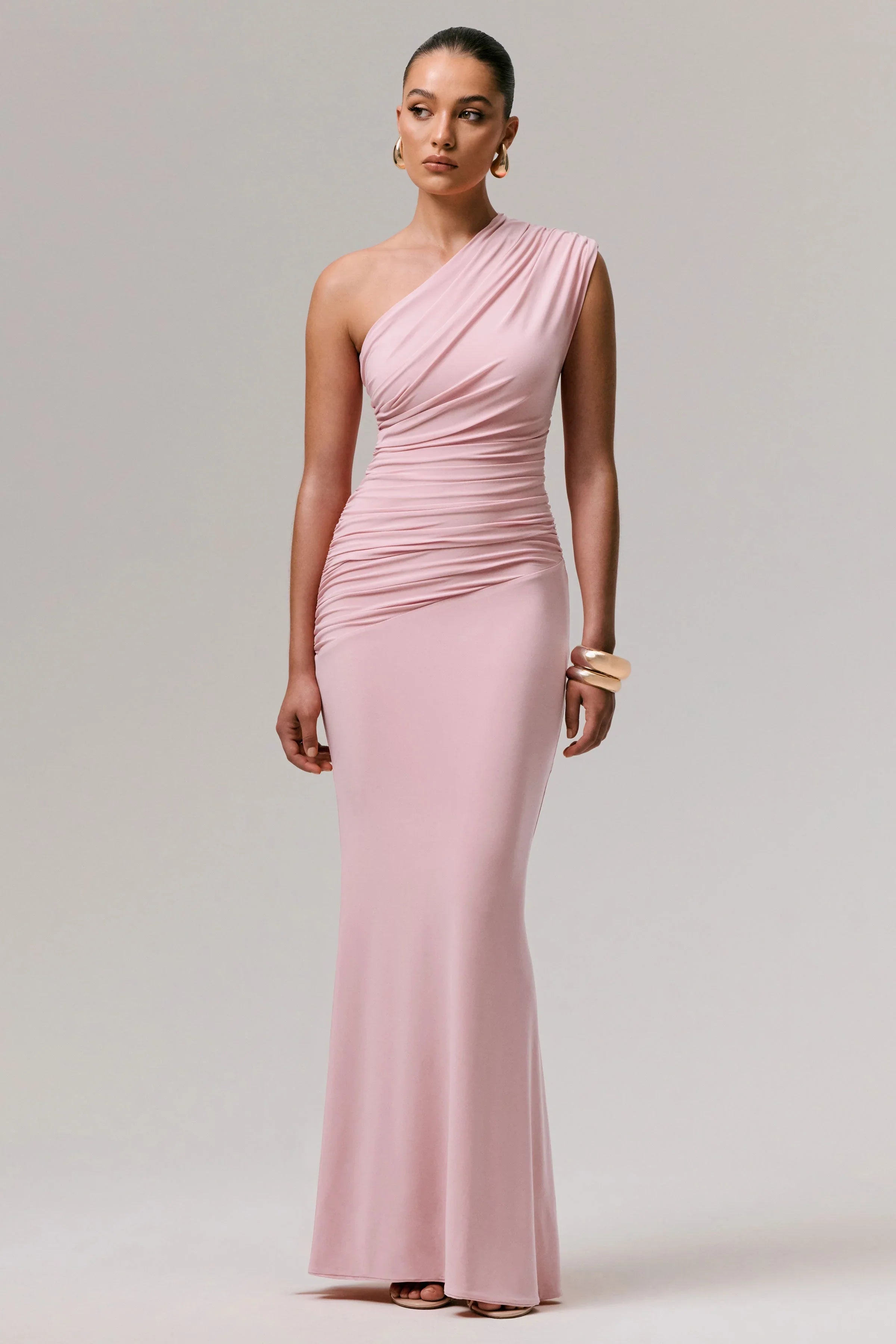 Mardi Pink Asymmetric Maxi Dress With Ruching