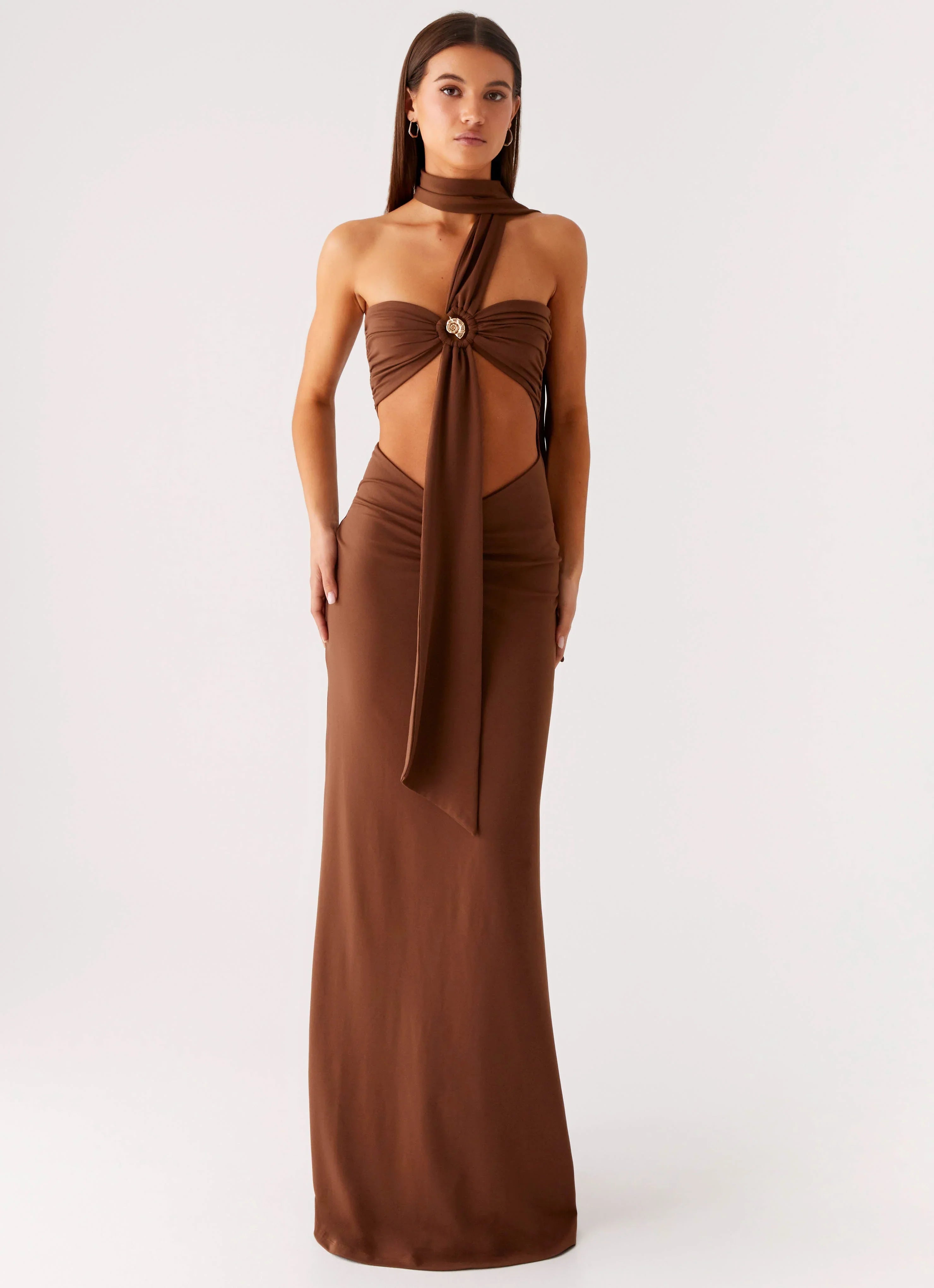 Olive Bloom Maxi Dress Chocolate
