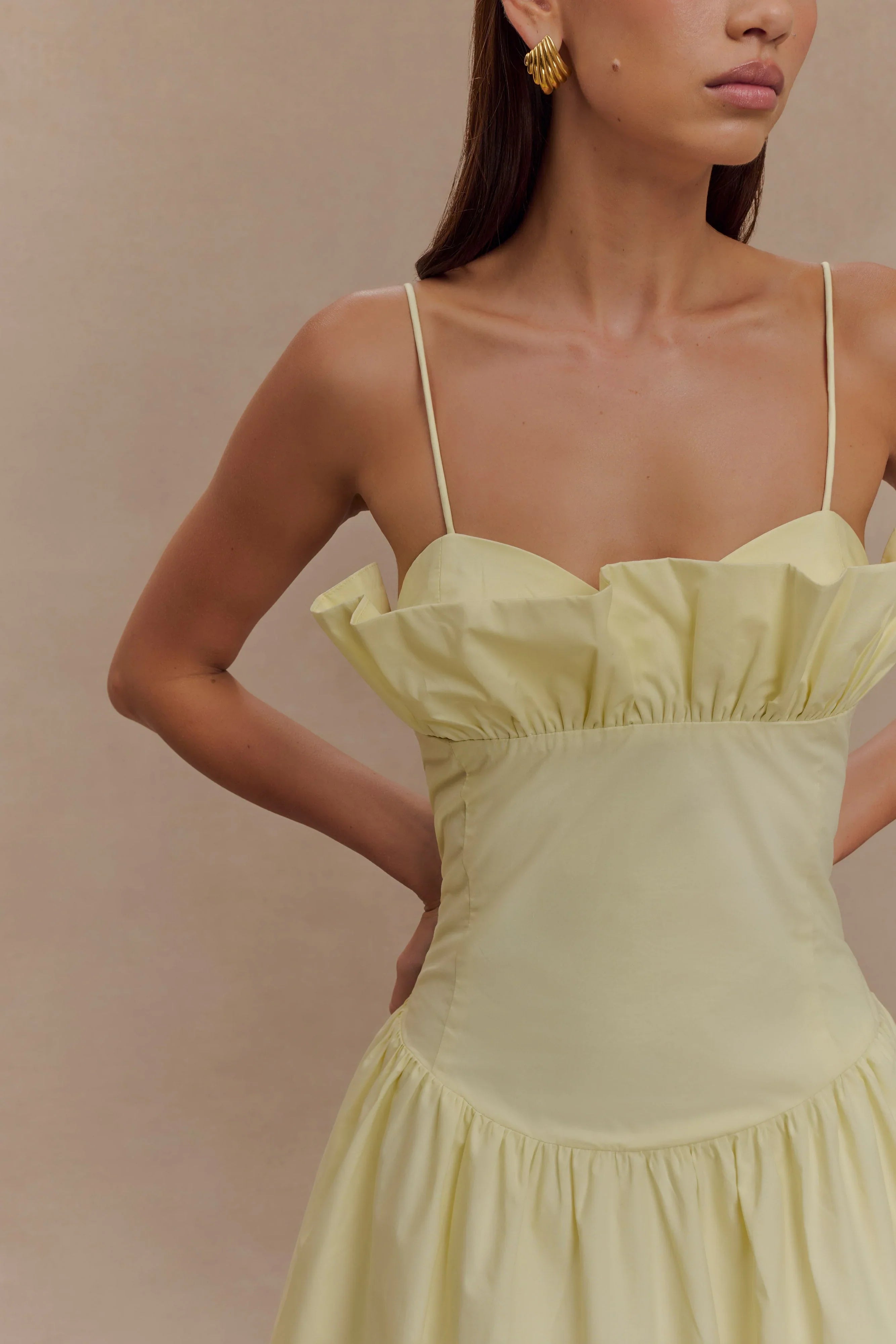 Janis Cotton Frill Maxi Dress Lemon