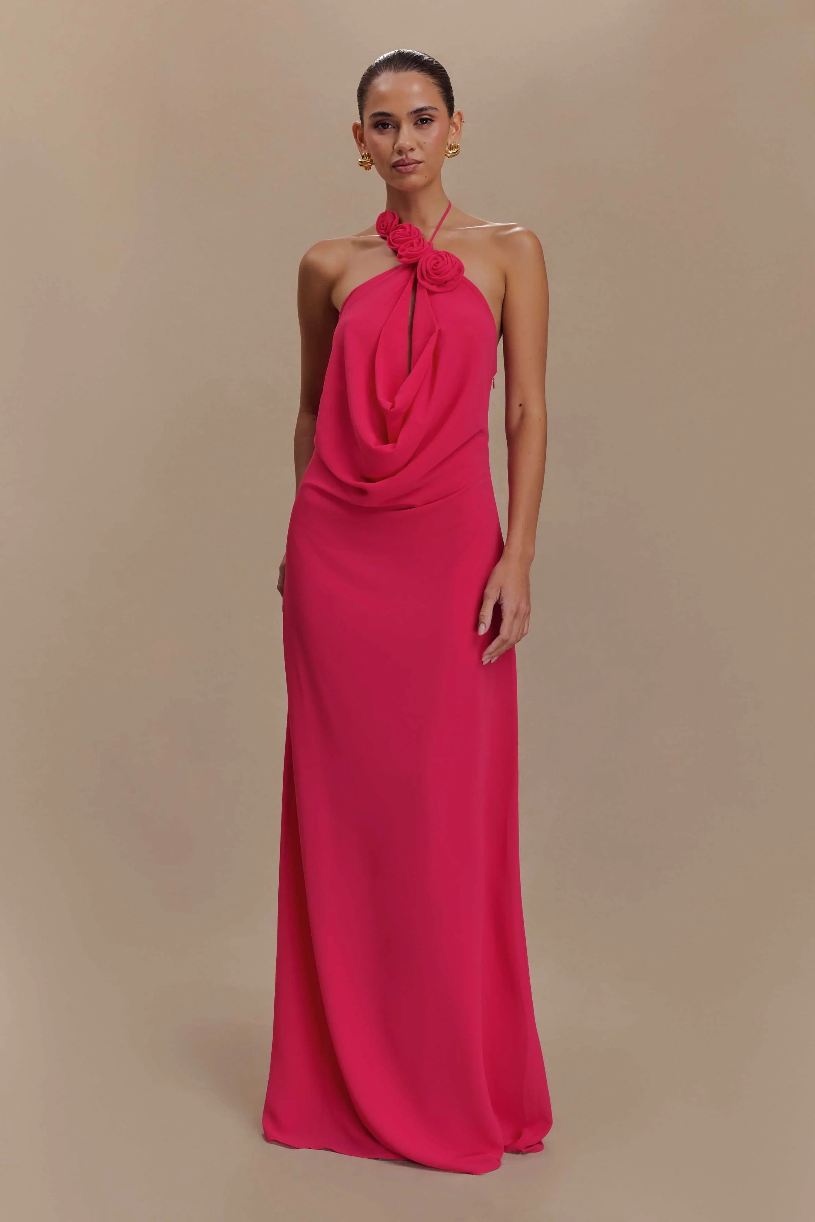 Rosalia Cowl Neck Maxi Dress Raspberry