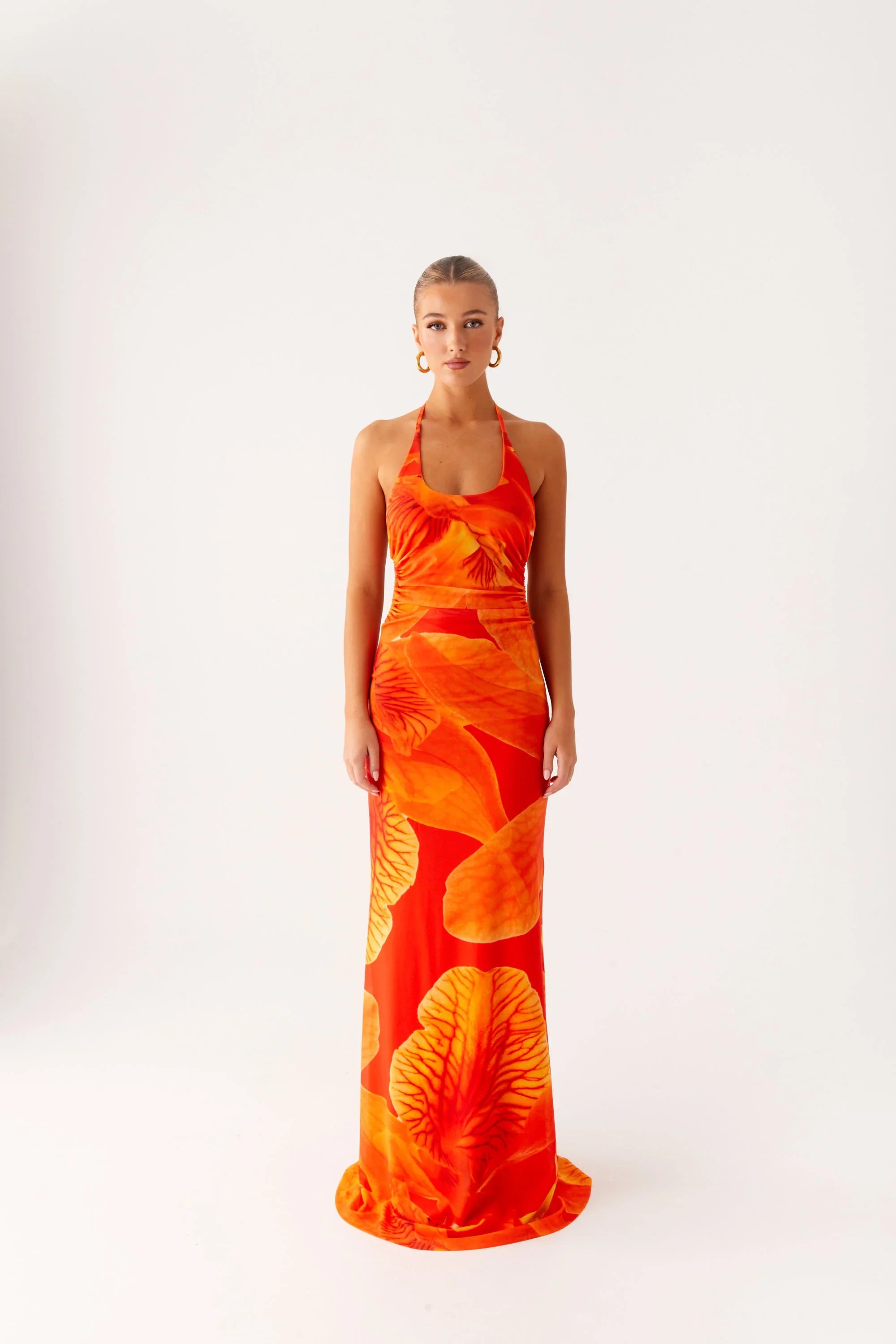 Palawan Mesh Maxi Dress Orange Floral