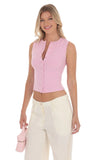 Ribbed Button Top in Pink