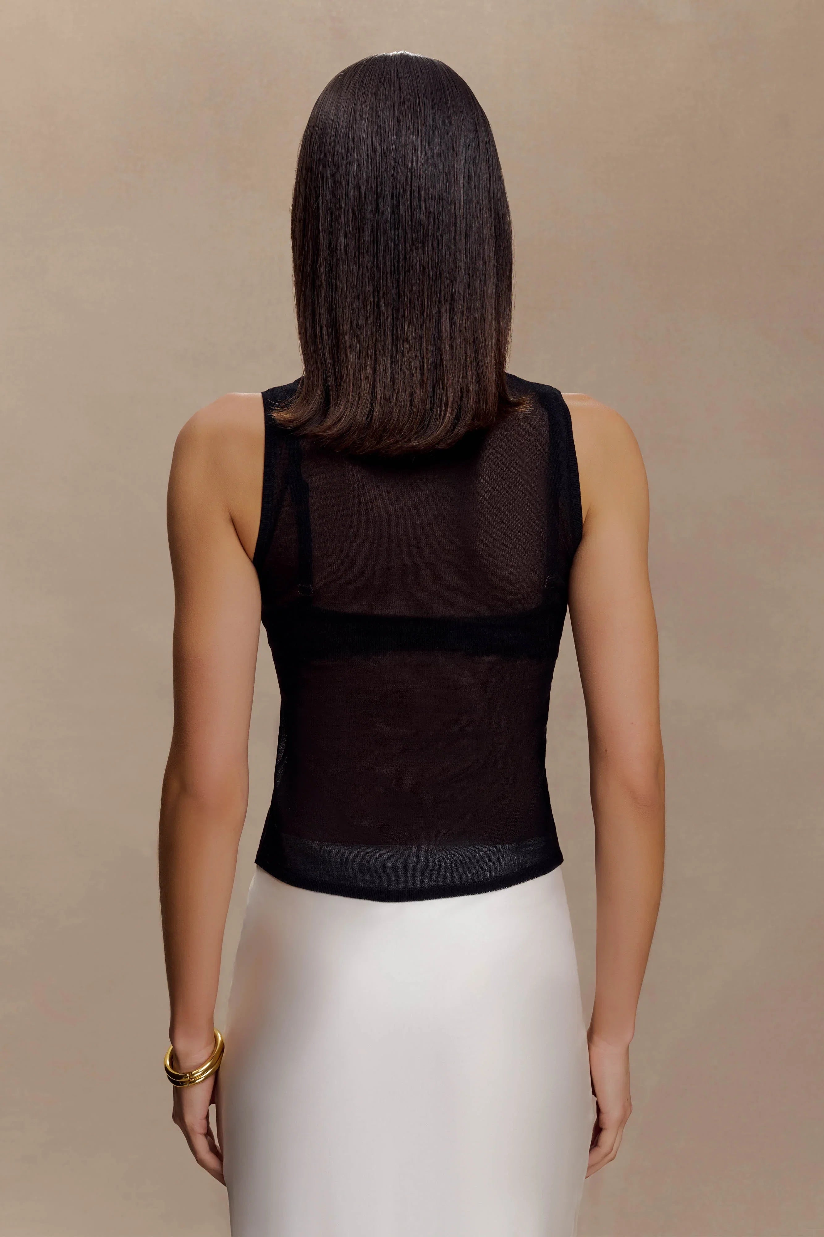 Dollie Sheer Knit Tank Top Black