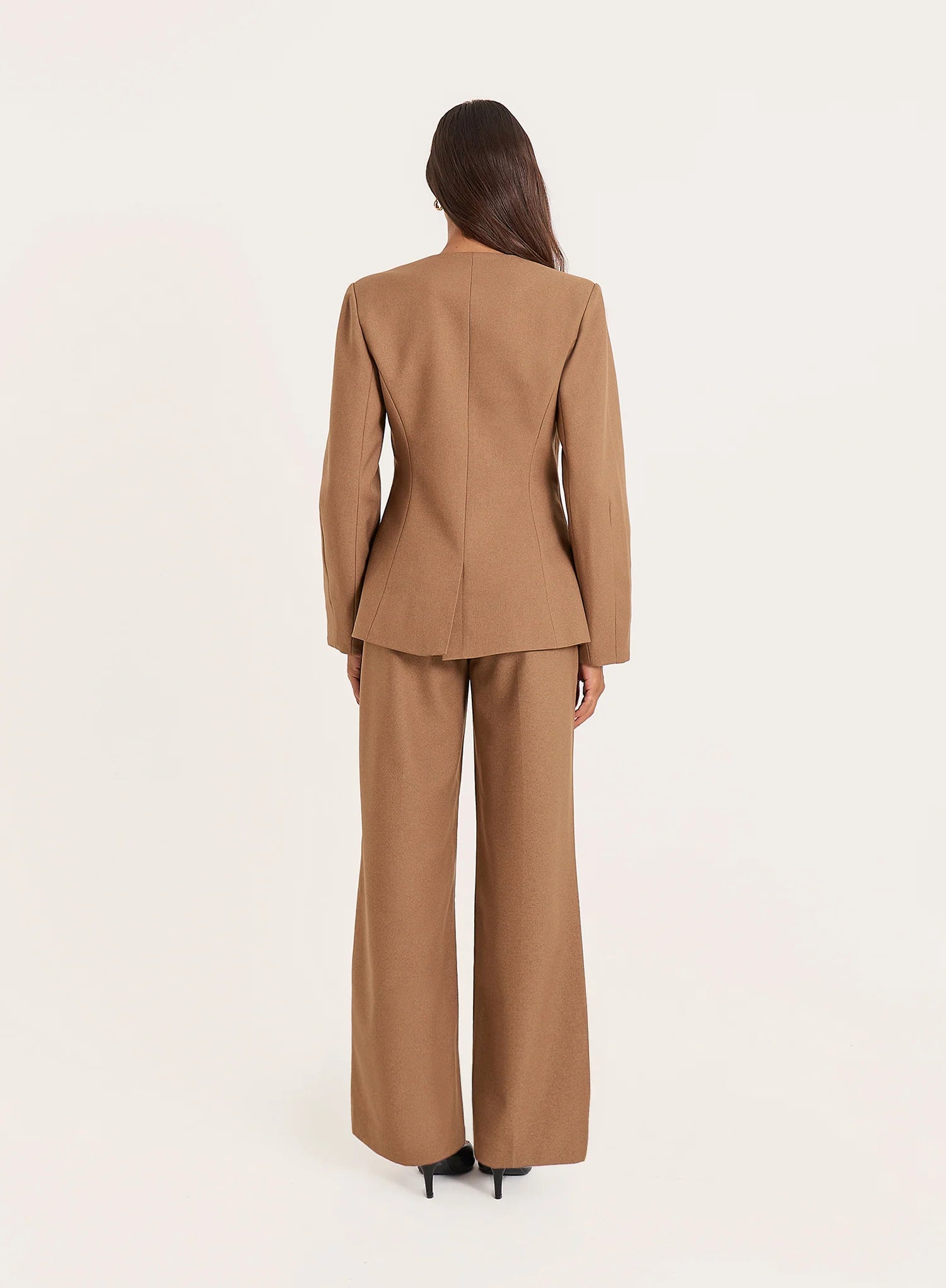 Taupe Cinched Waist Cocoon Sleeve Tailored Blazer