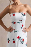 Azra Rose Print Satin Bandeau Maxi Dress