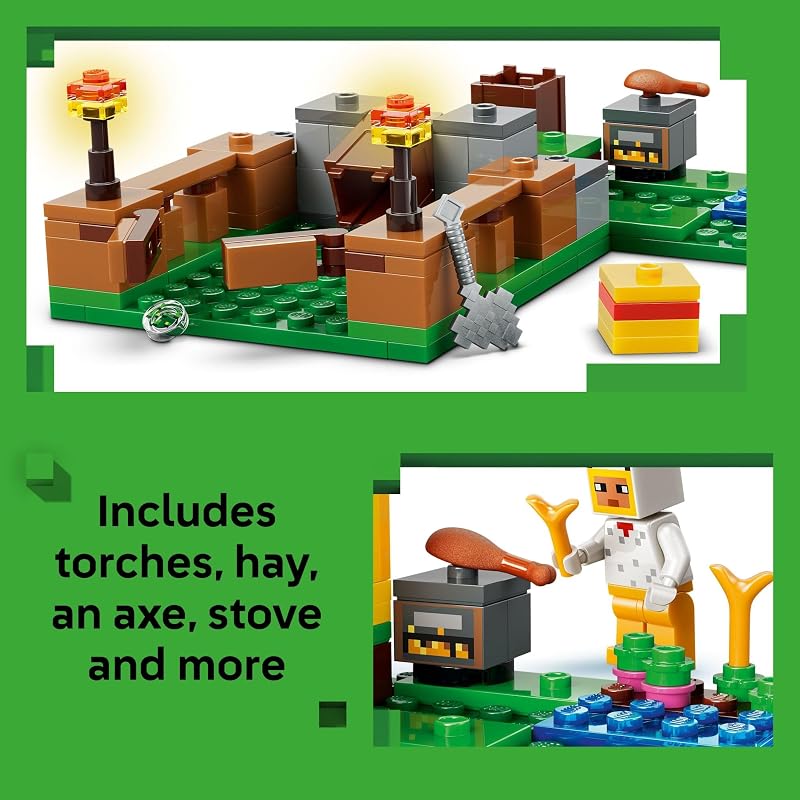 LEGO Minecraft Chicken Farm Building Toy for Kids Video Game Playset Figures for Boys Girls Ages 7 Gift for Birthdays 21585