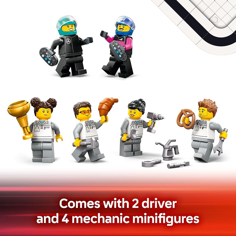 LEGO City F1 Garage Mercedes AMG Alpine Cars Toy Model Race Car Building Toy and Portable Playset for Kids Boys and Girls Ages 7 F1 Collectible for Fans Gift Idea for Birthdays 60444