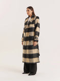 Black Beige Check Longline Belted Trench Coat