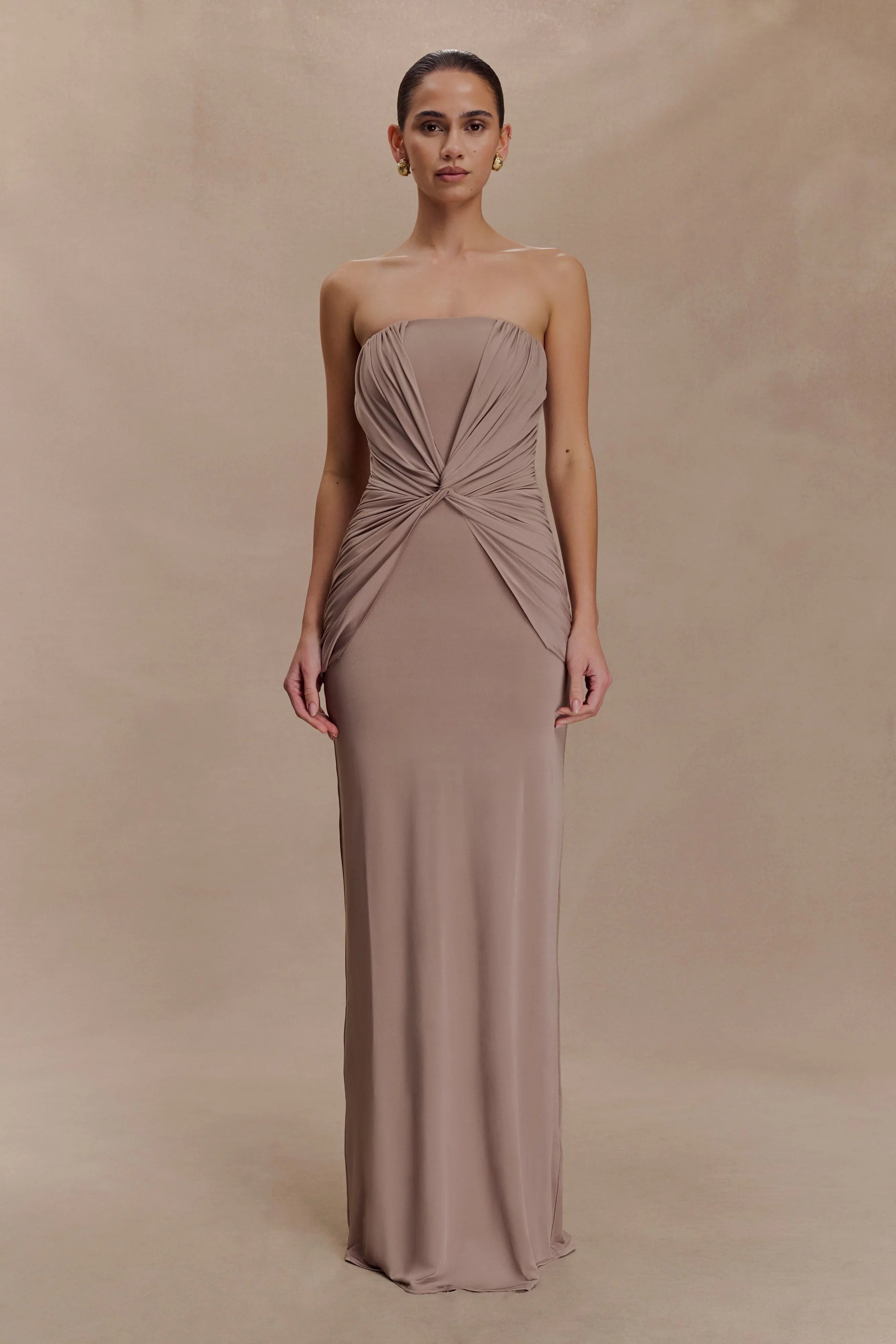 Mirren Strapless Slinky Maxi Dress Bronze