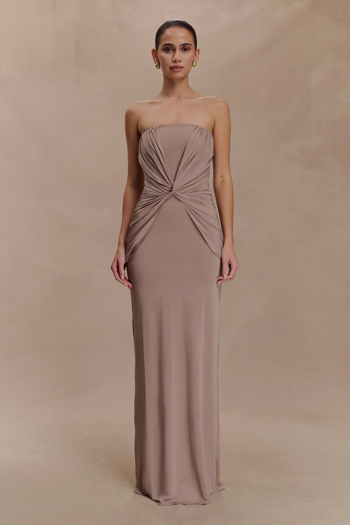 Mirren Strapless Slinky Maxi Dress Bronze