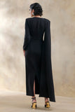 Jovea Black Round Neck Maxi Dress With Cape Sleeve