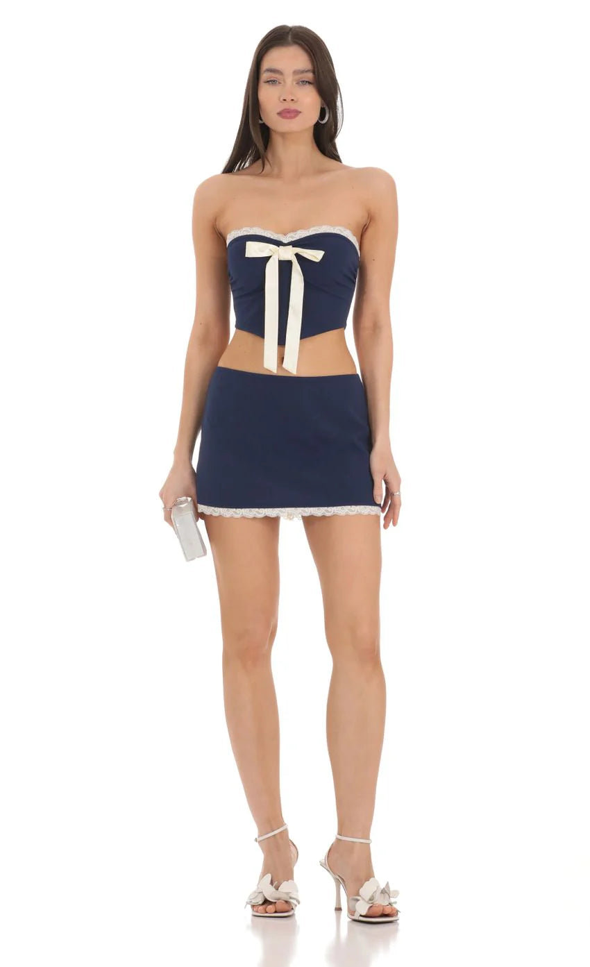Pointed Bow Two Piece Set in Navy