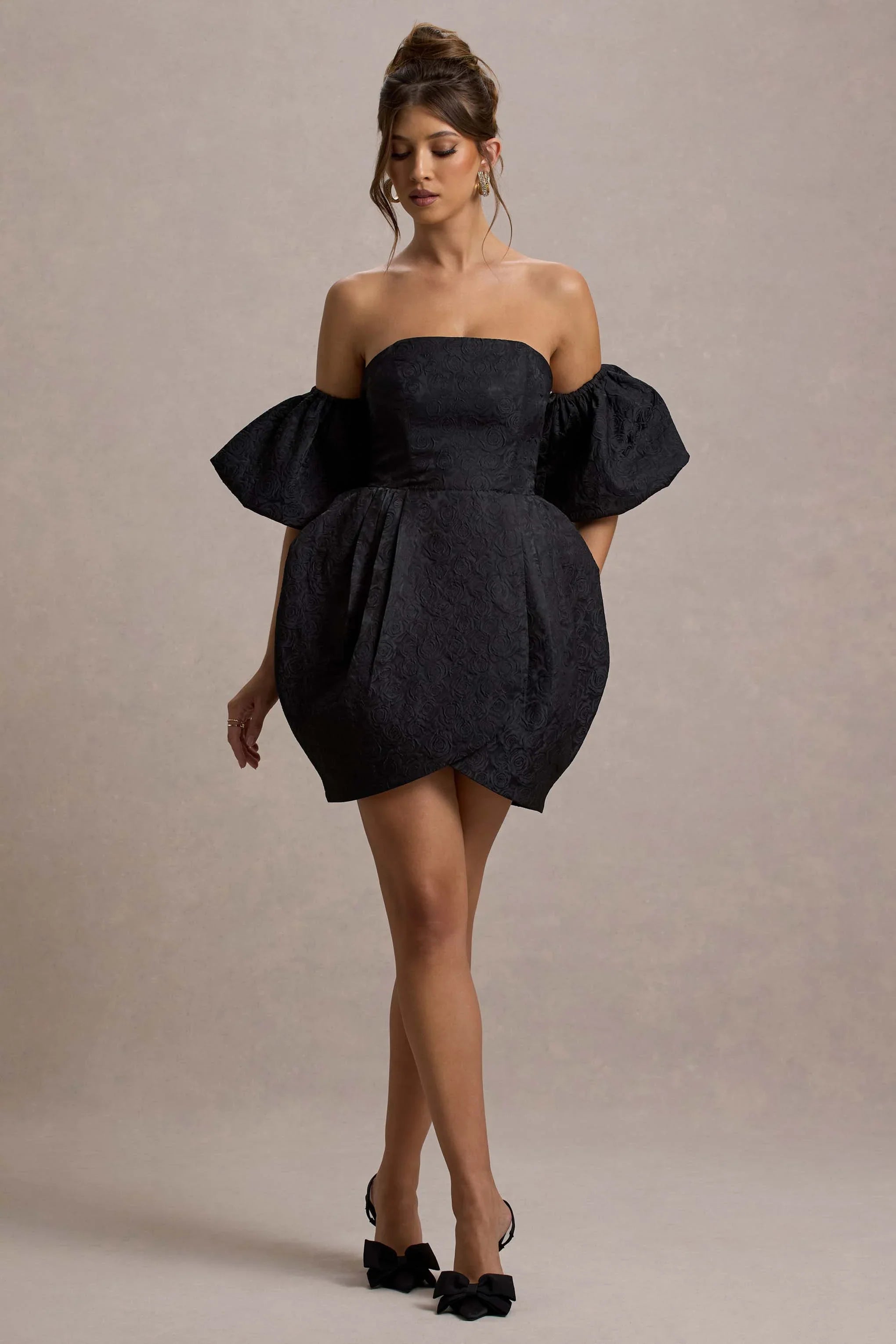 Ramone Black Bardot Mini Dress With Tulip Hem