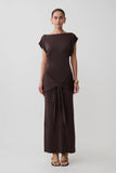 Maiara Shortsleeve Slinky Tie Maxi Dress Chocolate