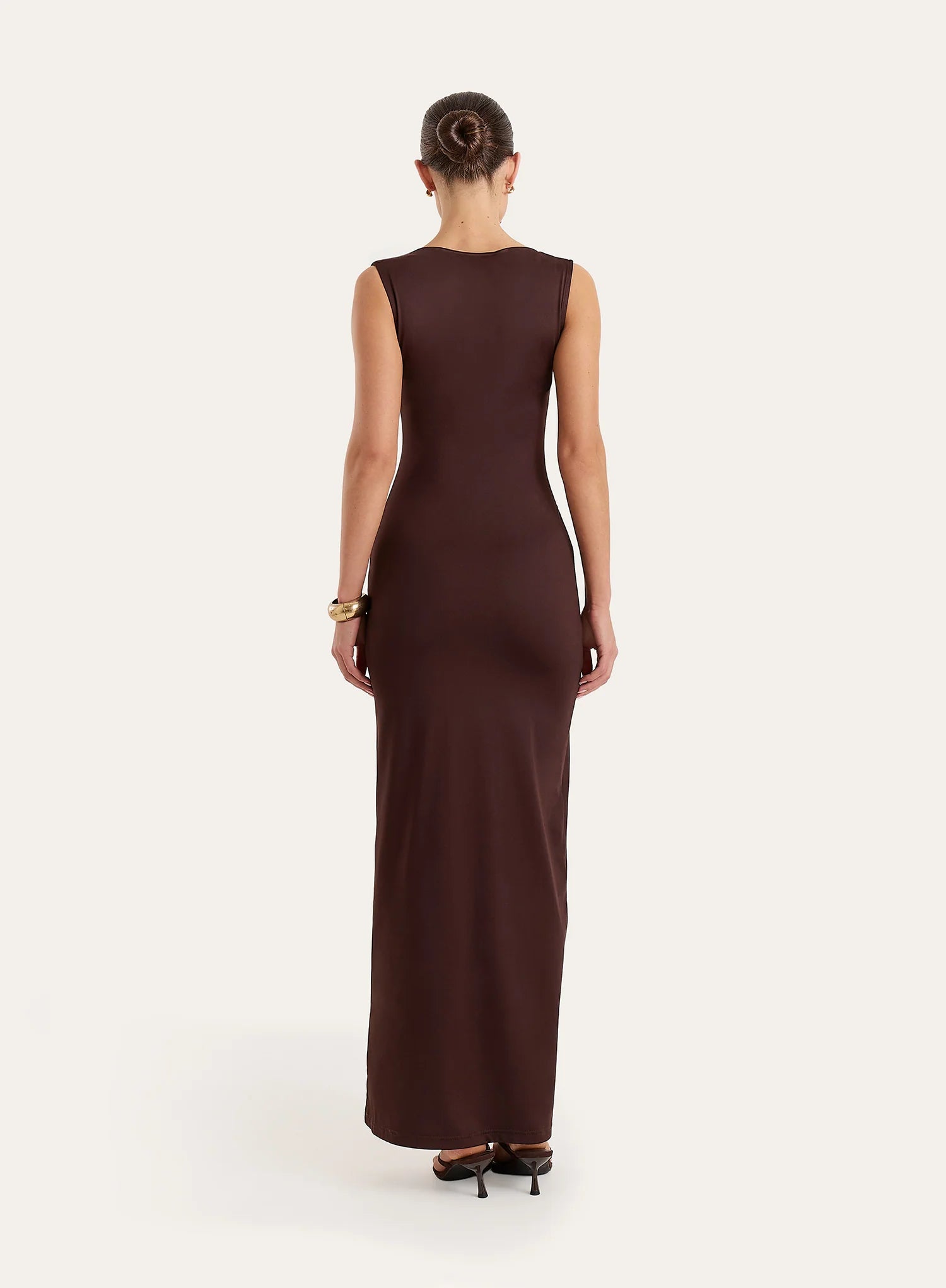 Chocolate Ruched Jersey Midaxi Dress