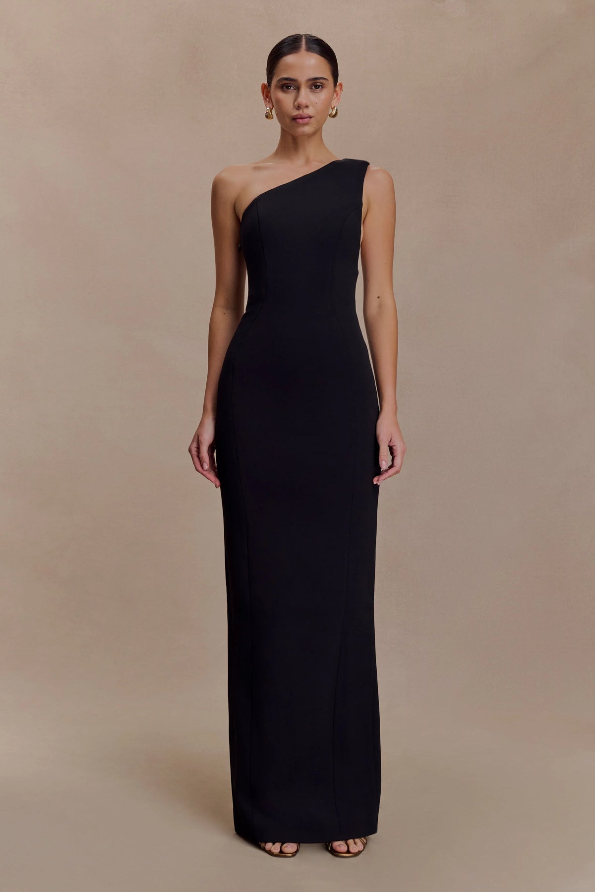 Milena One Shoulder Crepe Maxi Dress Black