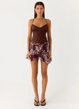 Fiore Asymmetrical Mini Skirt Espresso Meadow
