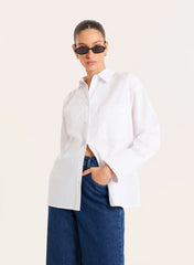 White Cotton Tie Back Detail Shirt