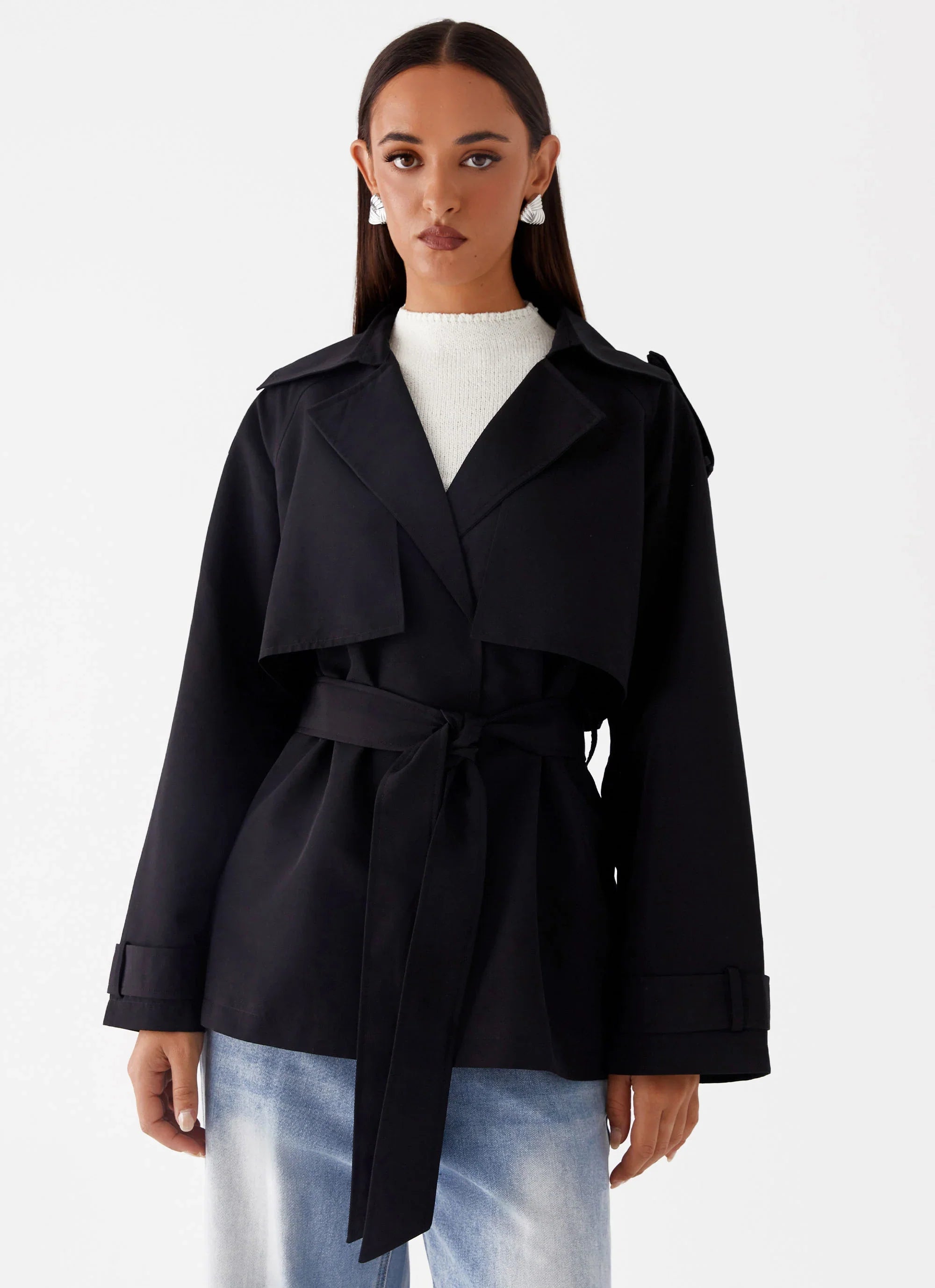 Ace Of Spades Cropped Trench Coat Black