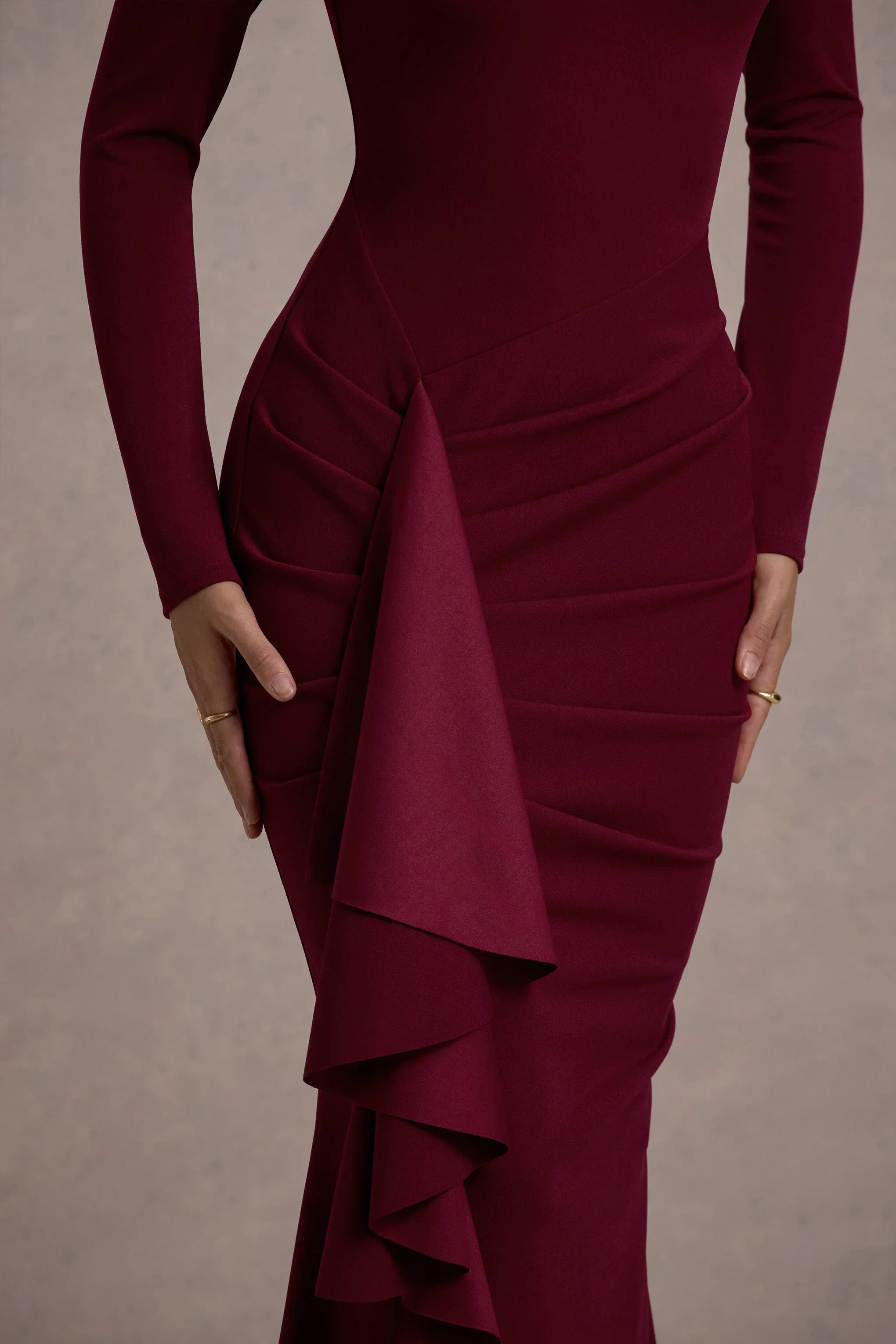 Alayna Berry Long Sleeve Maxi Dress With Ruffled Split