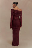 Kaitlin One Shoulder Slinky And Mesh Maxi Dress Burgundy