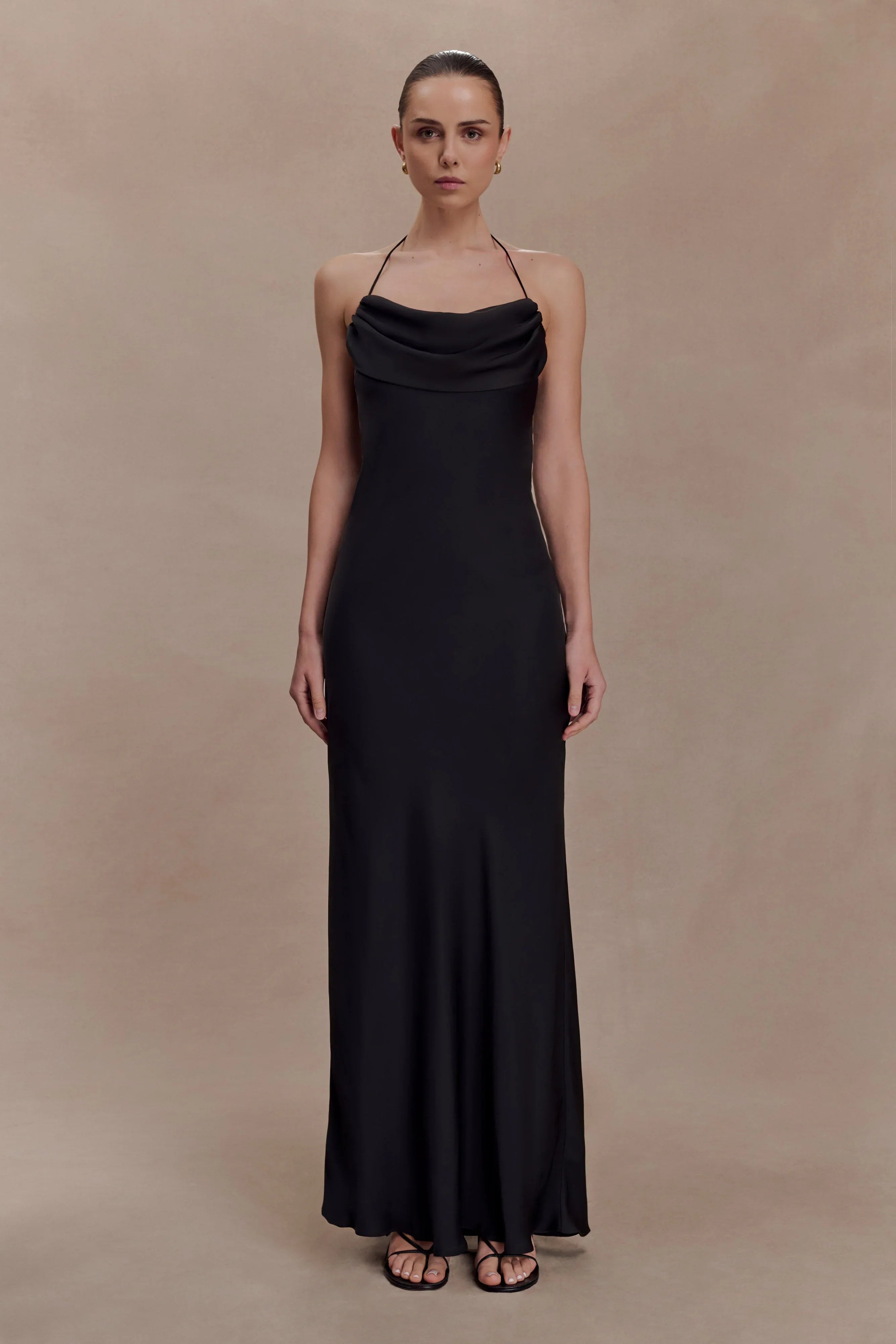 Lydia Cowl Neck Satin Maxi Dress Black