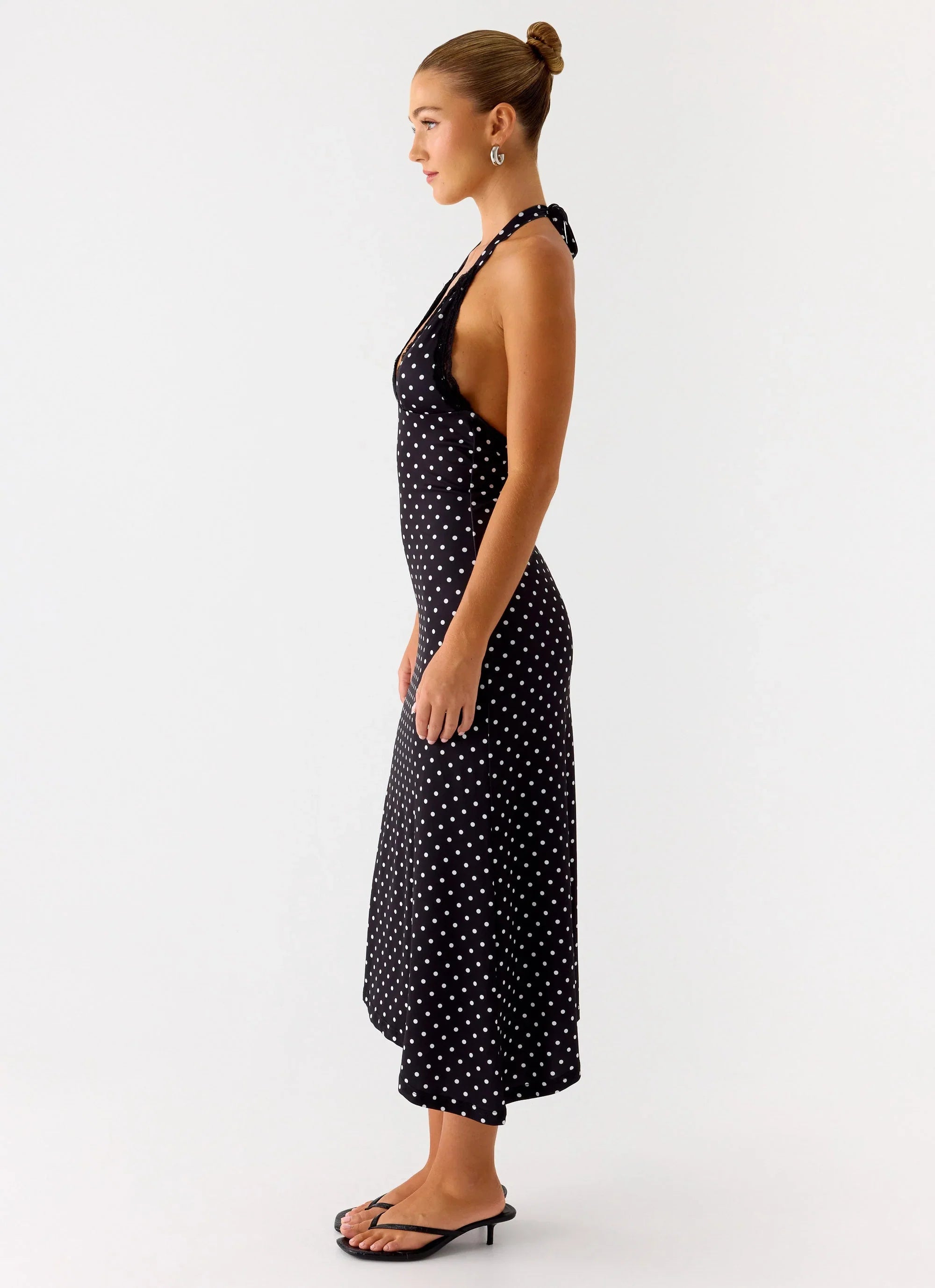 Illuminate Halter Midi Dress Black Polkadot