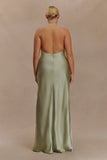 Bella Satin Halter Maxi Dress Sage