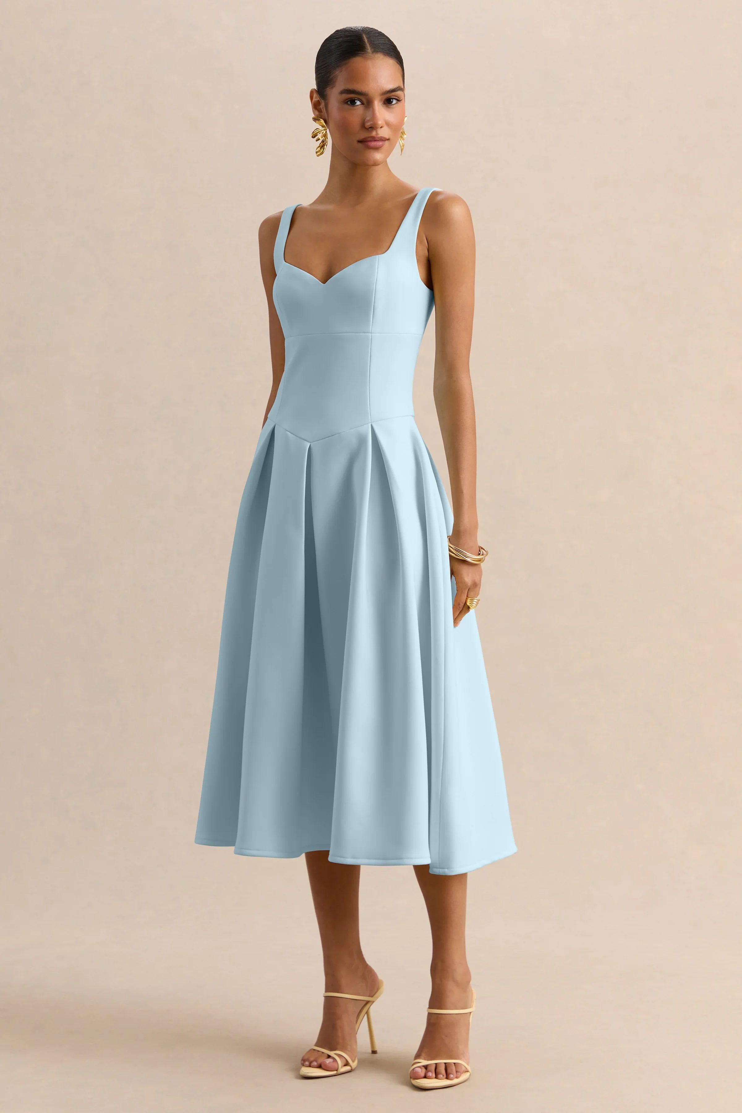 Greta Powder Blue Sweetheart Neck Midi Dress
