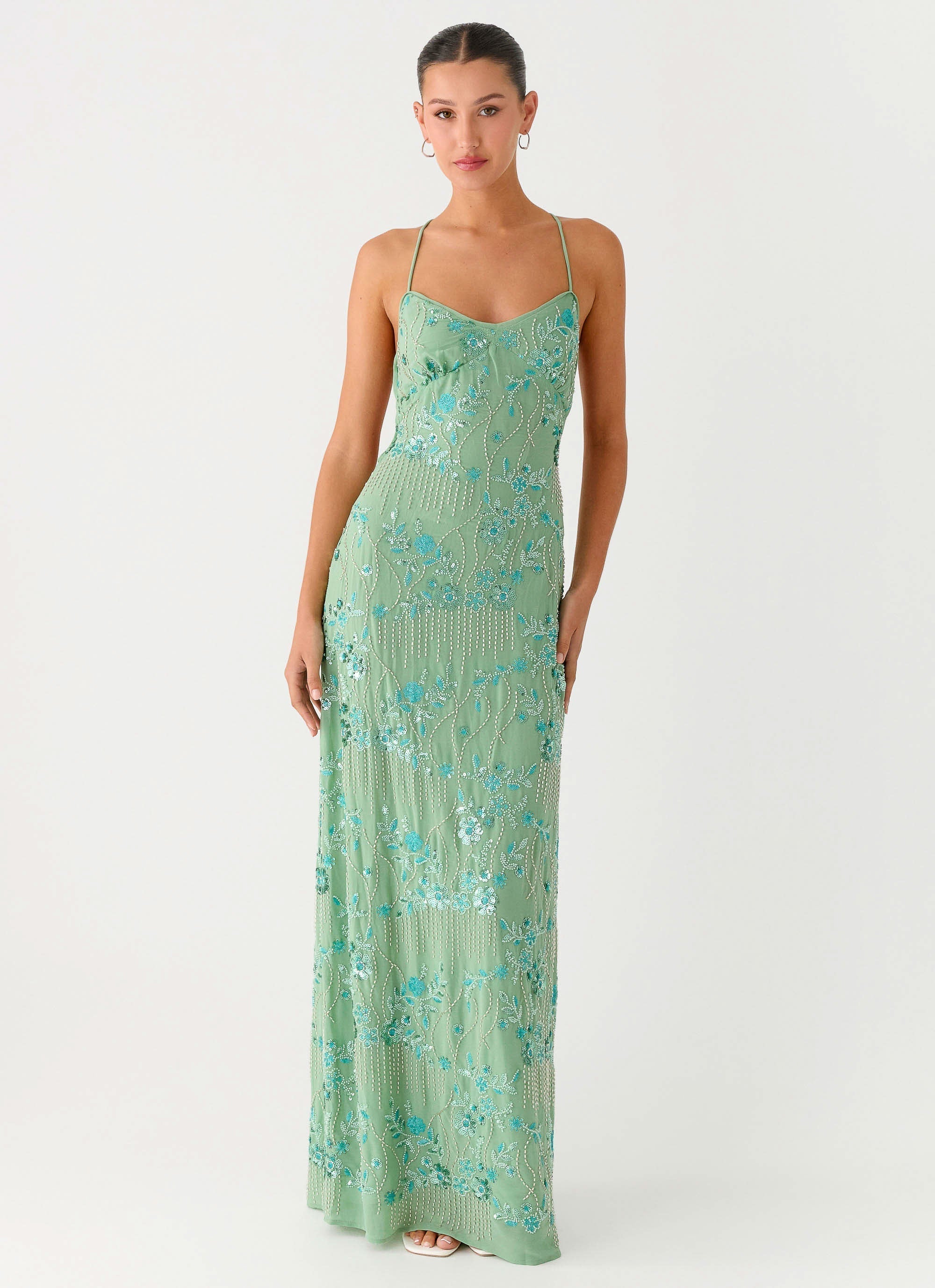 Vietta Sequin Cami Maxi Dress Mint