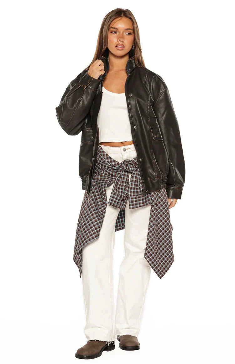 Devyn Brown Plaid Button Up Long Sleeve Shirt