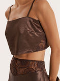 Chocolate Satin Crochet Panelled Crop Top
