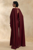 Pristina Burgundy Boat Neck Woven Maxi Dress With Cape Detail