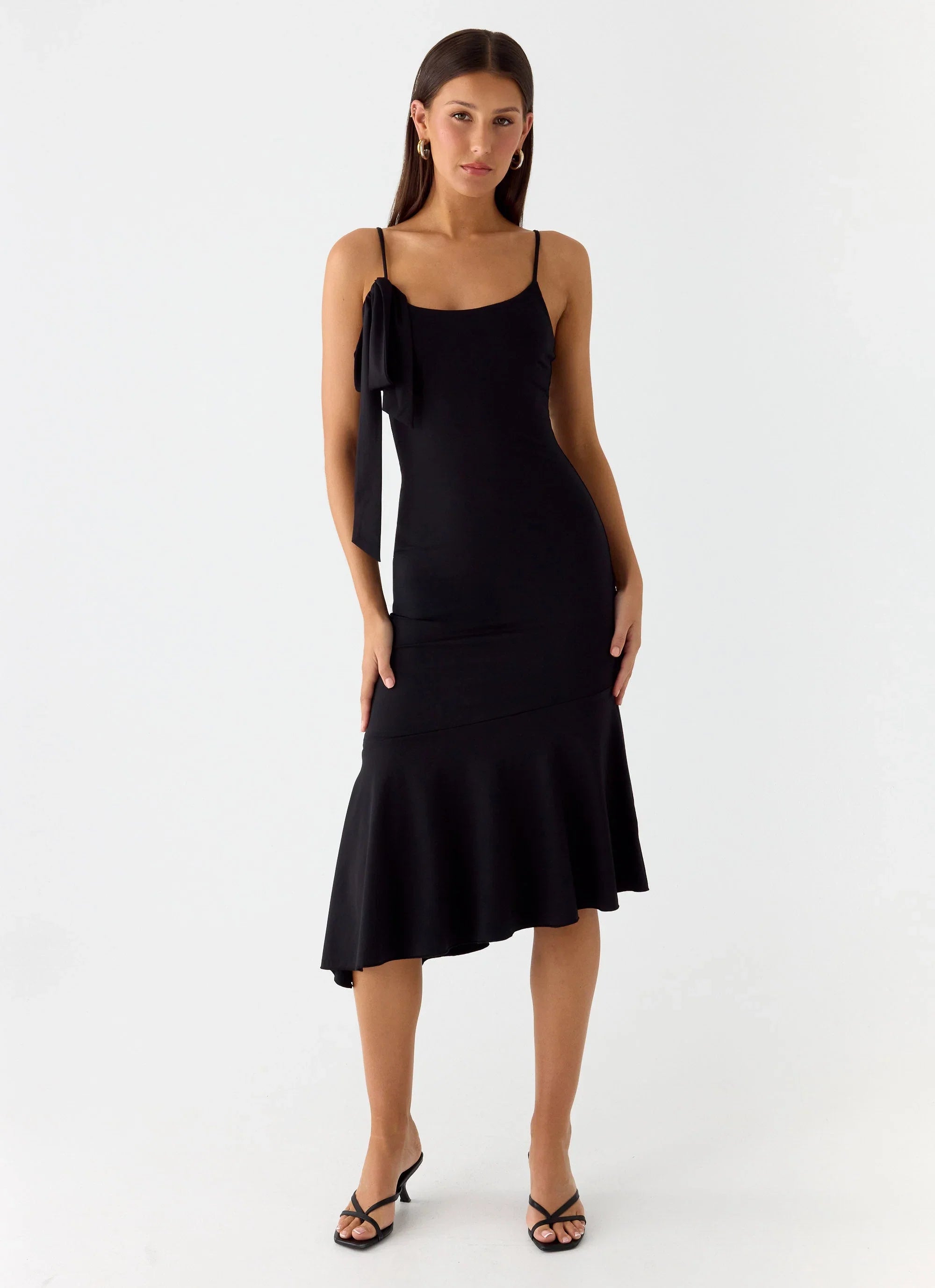 Tranquility Asymmetric Midi Dress Black