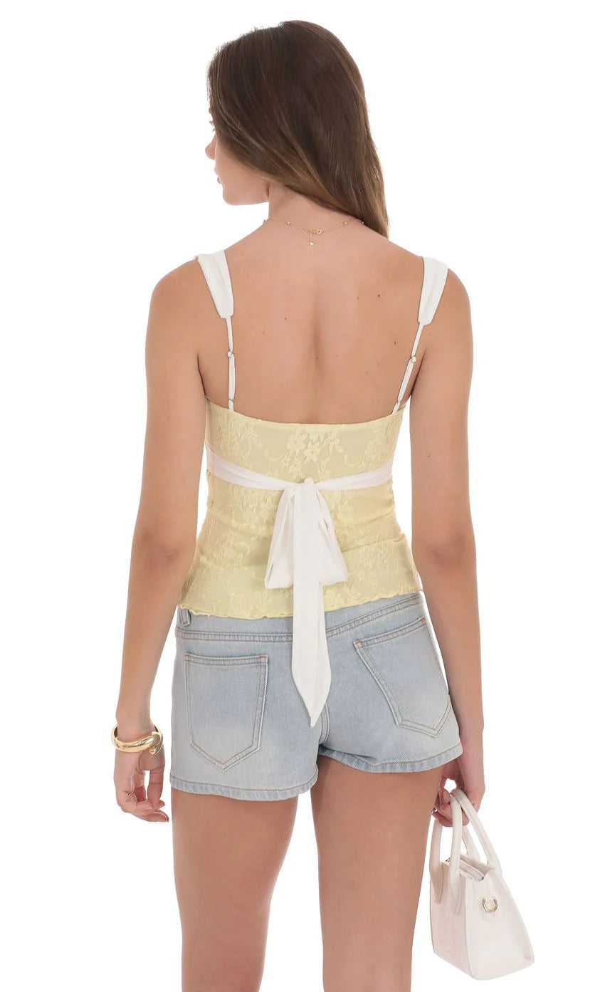 Two Toned Lace Top in Yellow
