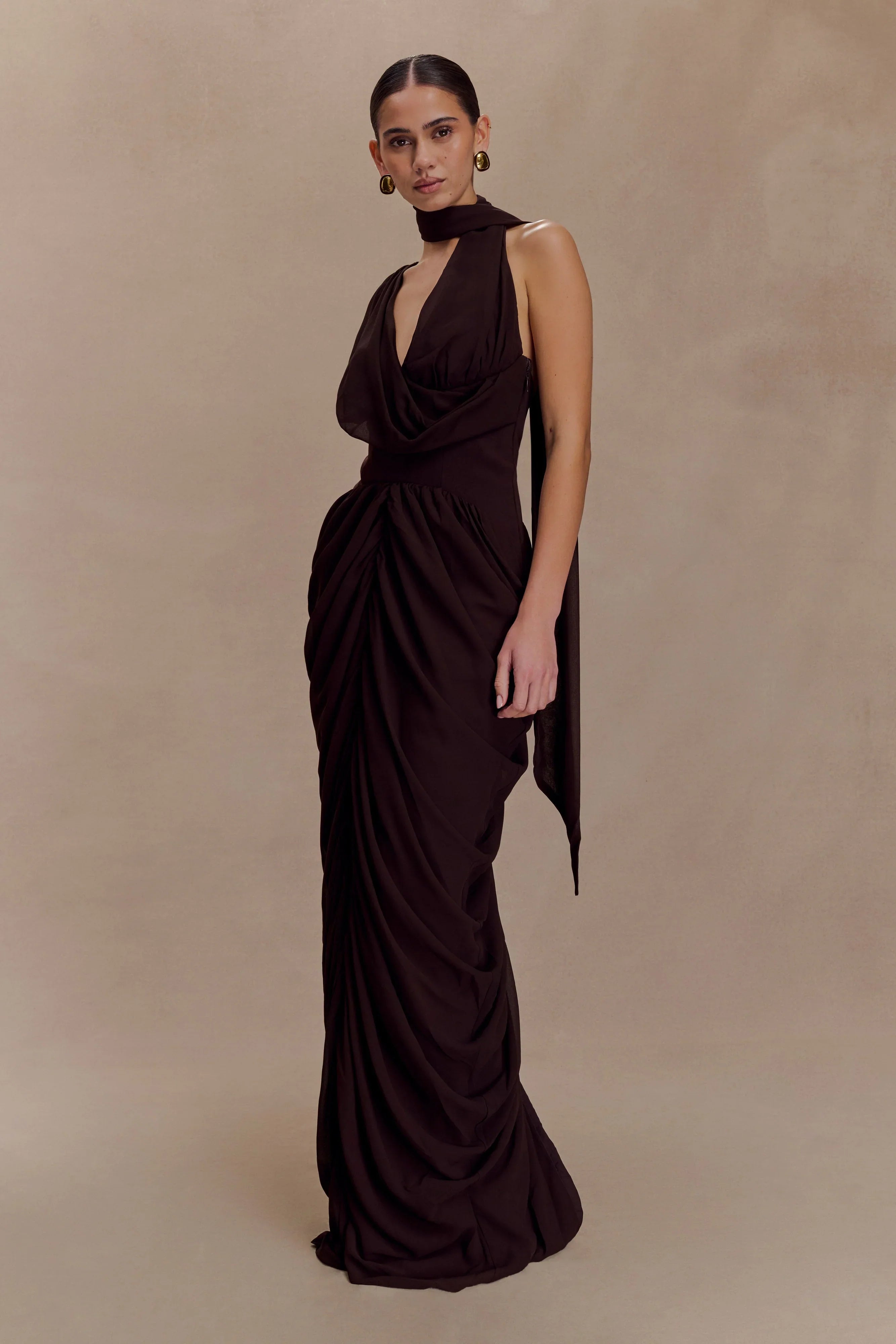 Alex Chiffon Maxi Dress Cacao Brown