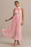 Tulip Blush Pink Pleated High Neck Midi Dress