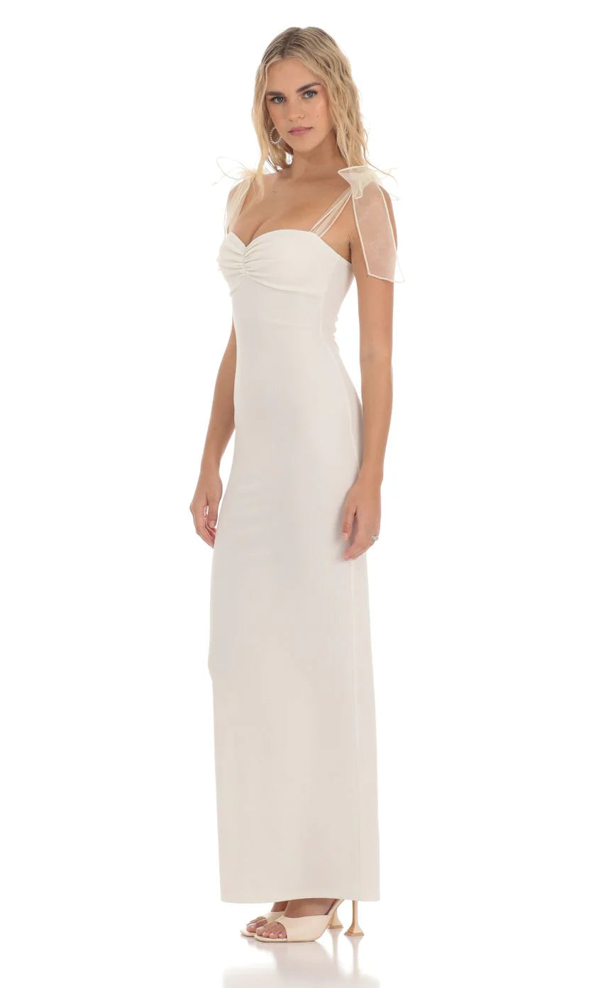 Shoulder Ties Maxi Dress in White