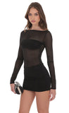 Sheer Striped Cutout Dress in Black