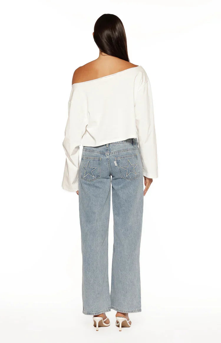 Phoenix White Off Shoulder Long Sleeve Top